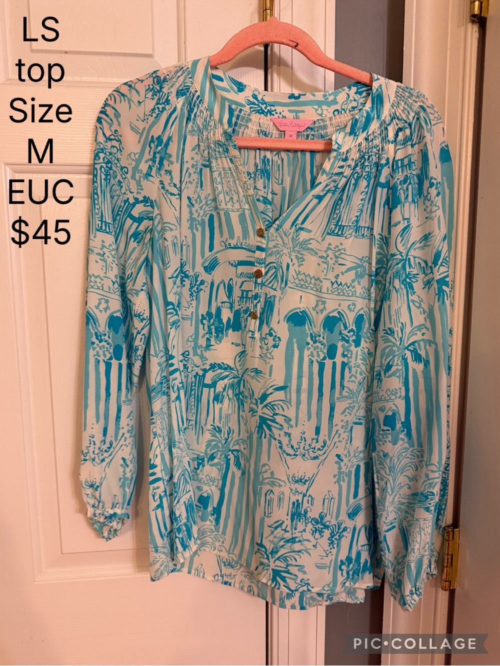 Lilly Pulitzer Light Blue Printed Long-Sleeve Women's Top